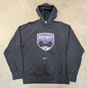 Nike UW Washington Huskies Football Hoodie Mens S Black Faded Center Swoosh
